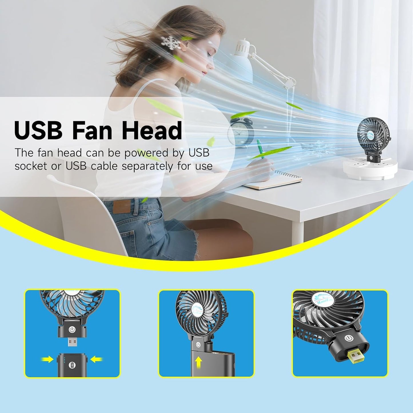 HandFan 10400mAh Handheld Fan Rechargeable, 40Hrs Long-Lasted Hand Fan, Mini Personal Fans Foldable, Heavy Duty Battery Fans Portable for Travel Beach Concerts Cruise Makeup(Clear Blade)