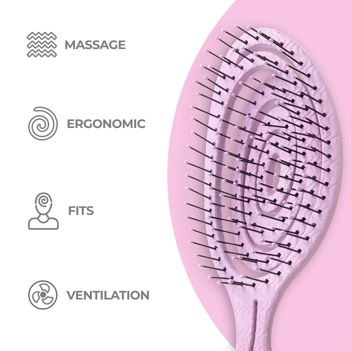 Ninabella Detangle Hair Brush for Women & Men - Does not Pull - Straightening Brushes for Straight & Curly Hair - Unique Spiral Detangling Hairbrush - Pink