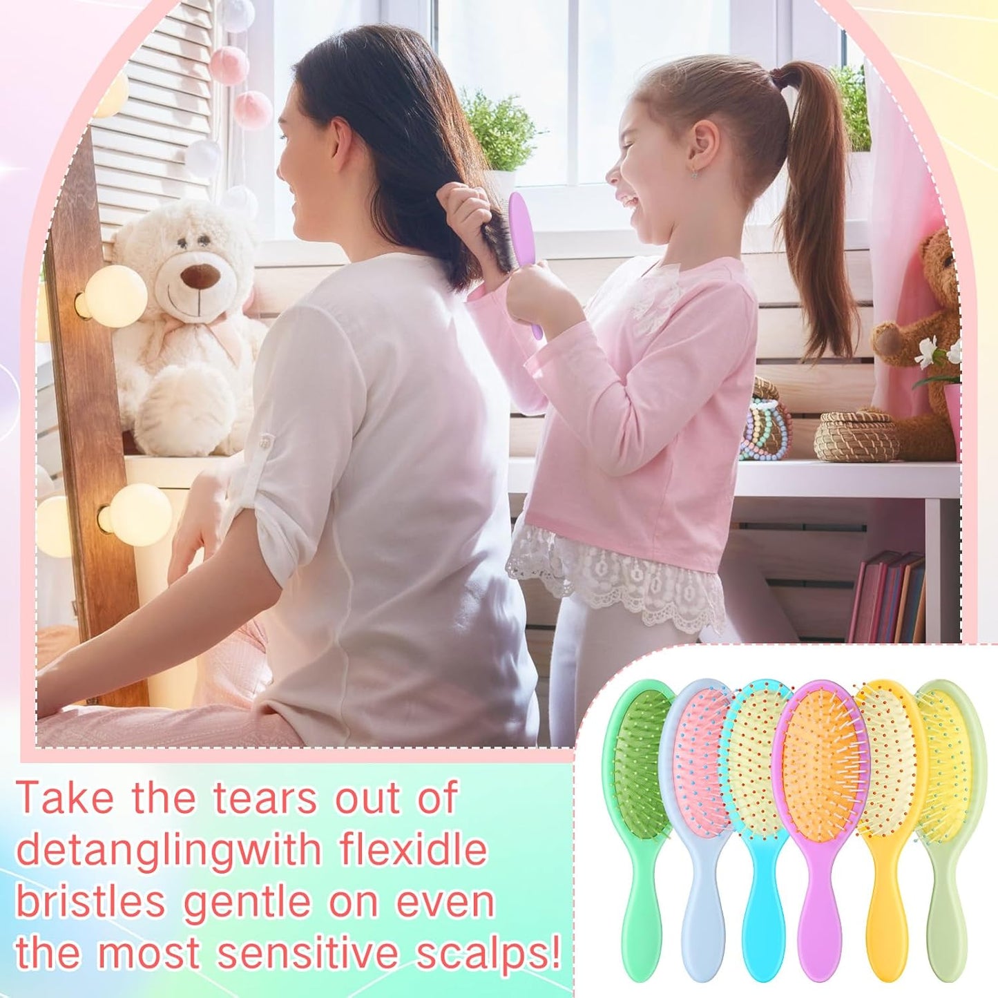 Nuenen 6 Pcs Wet Detangler Hair Brush Travel Dry Hair Brushes Detangling Hairbrush with Soft Bristles for Women Men Girls Boys(Macaron Colors)