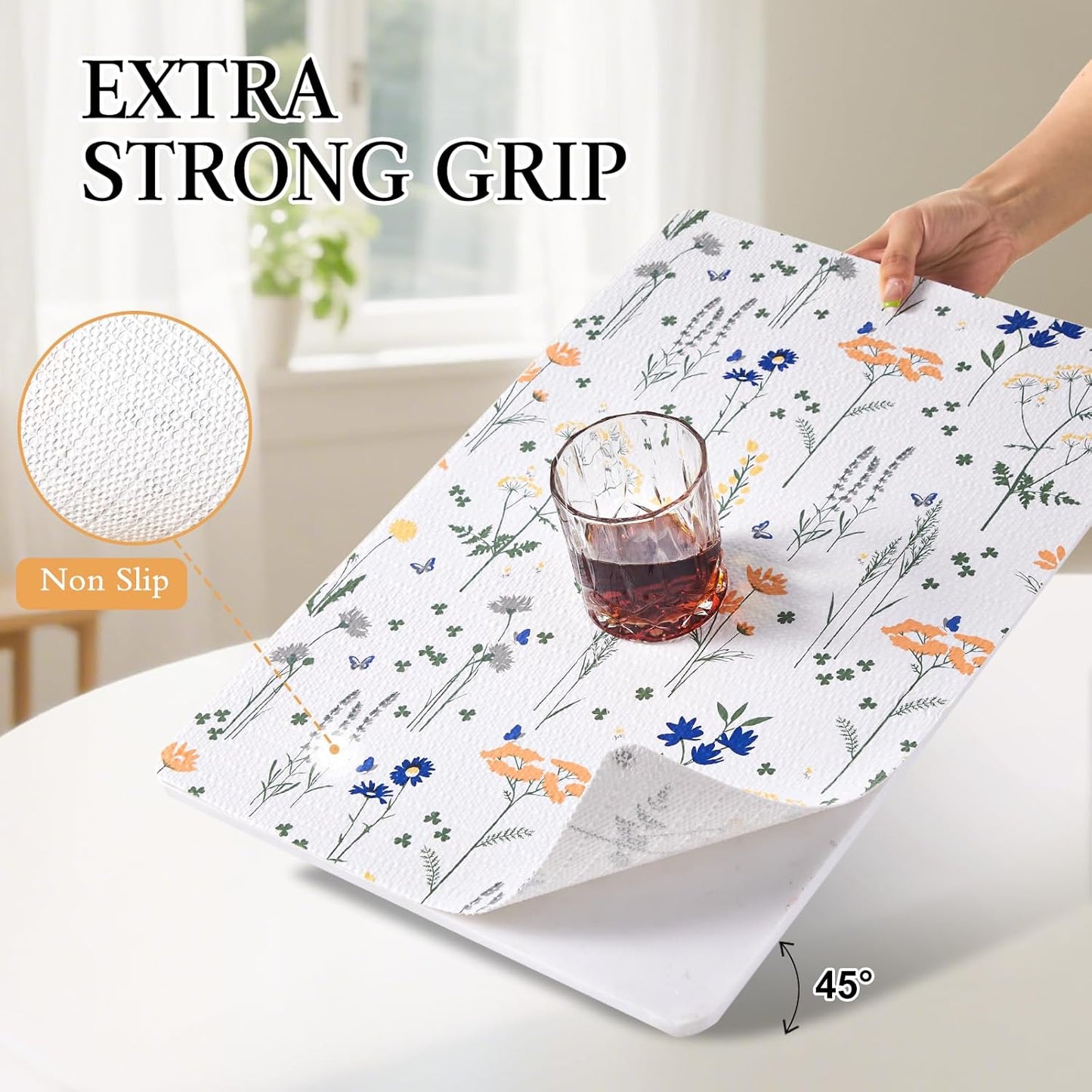 Beautysaid Shelf and Drawer Liner for Kitchen Cabinet, Non Adhesive Non Slip Shelf Paper Waterproof Washable Thickened for Dresser Pantry Shelve Bathroom Protector Liner(Floral,12 in x 30 FT)