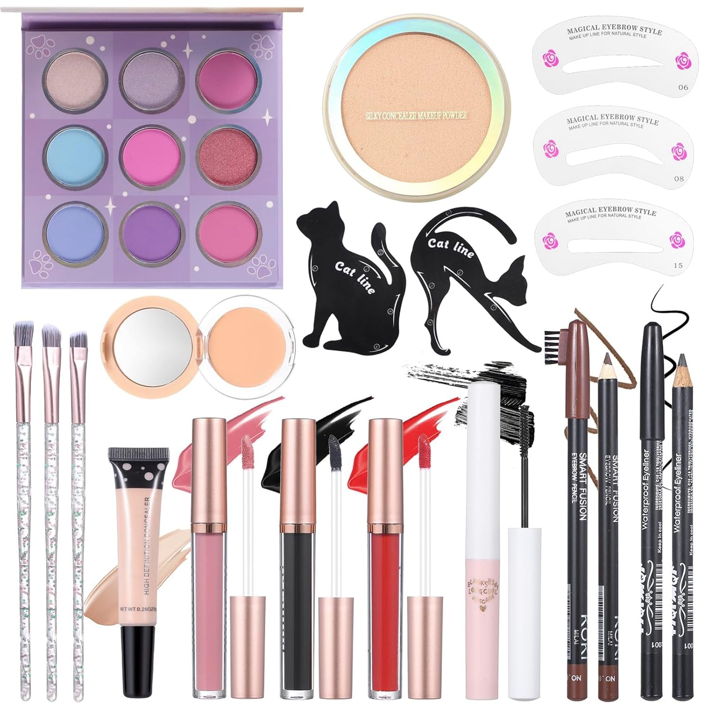 Makeup Kit Set For Teens, Make Up Gift For Women,Includes Eyeshadow Palette, Lip Gloss, Mascara, Eyeliner, Foundation, Concealer, Brushes Set (kit091)