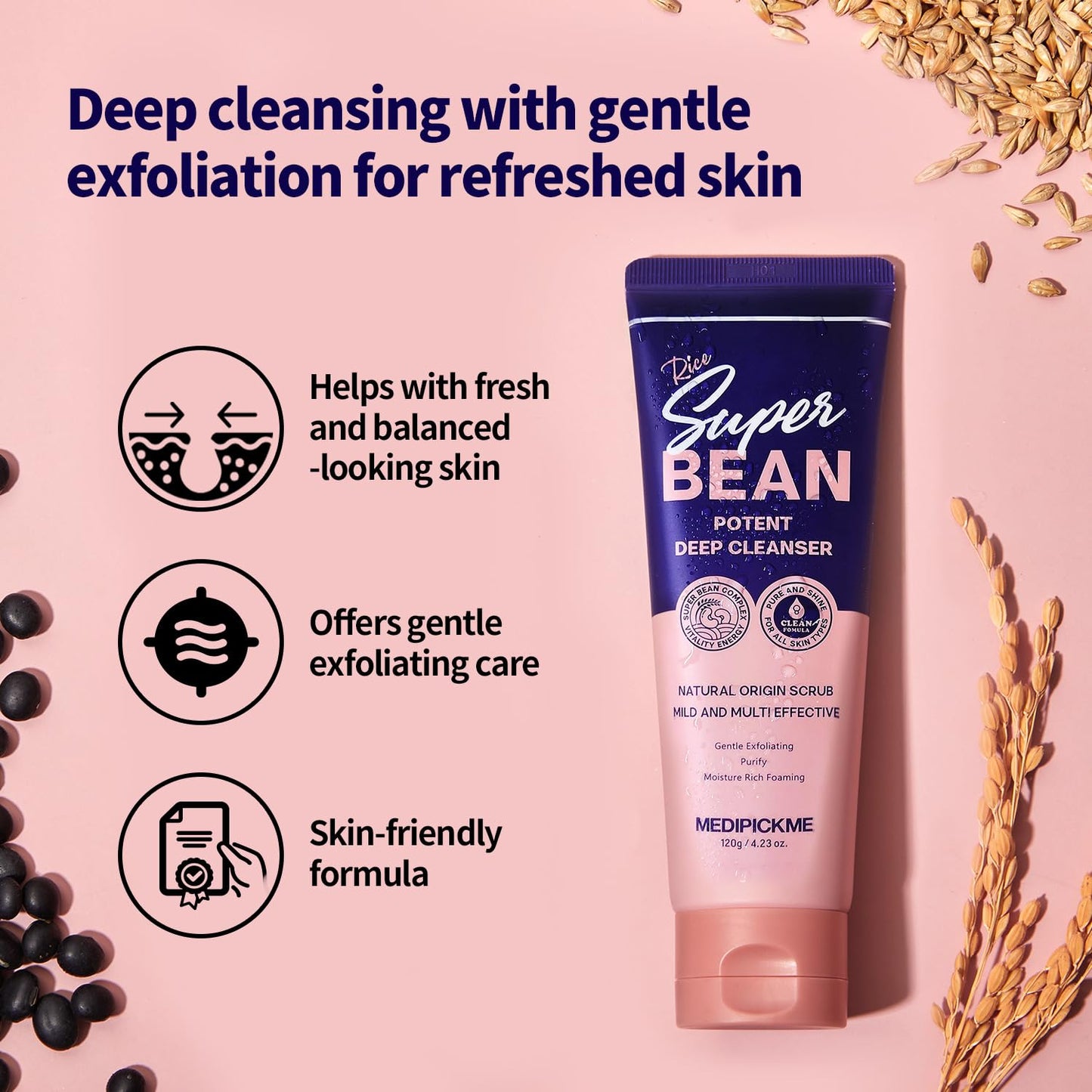 Rice Face Wash Gentle Hydrating Cleanser for Sensitive Skin, Creamy Foam, Moisture-Balance, No Tightness, Daily Facial Cleanser