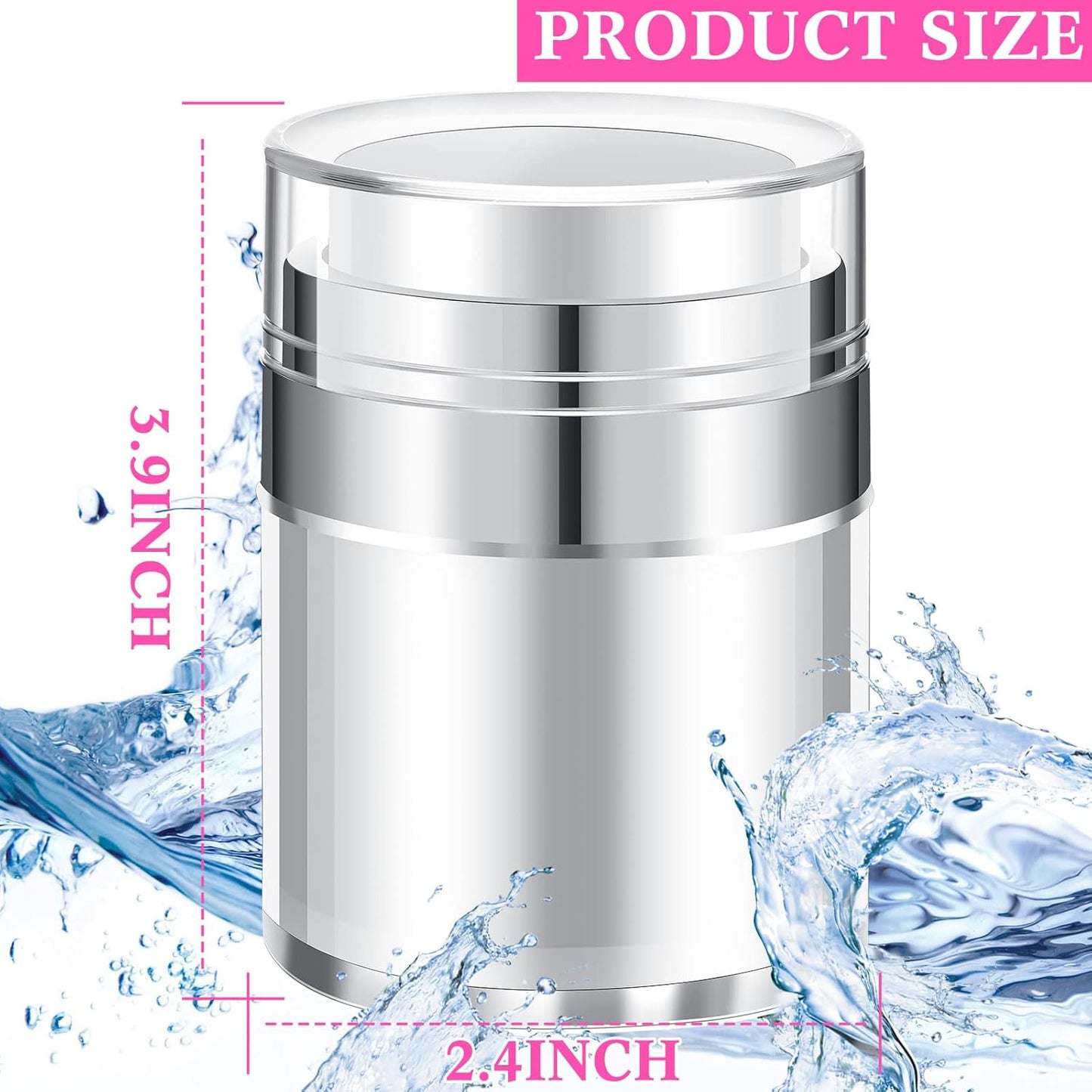 4 Pack Empty Airless Pump Jar Acrylic Airless Cosmetic Container Portable Refillable Travel Size Cream Vacuum Bottle Lotion Jar with Pump Lid for Skincare Cream, White(3.5 oz)