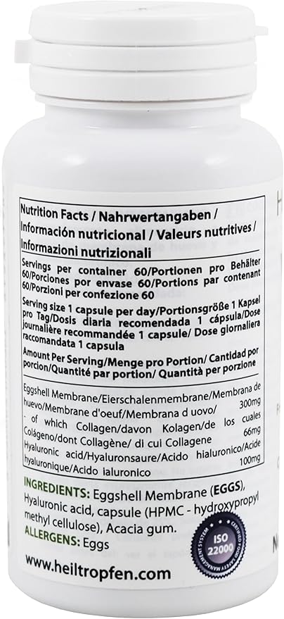 Collagen Vegetarian caps | from Organic Eggshell Membrane | Type 1, 5 and 10 Collagen | with Hyaluronic Acid | 60 Capsules | Dietary Supplement