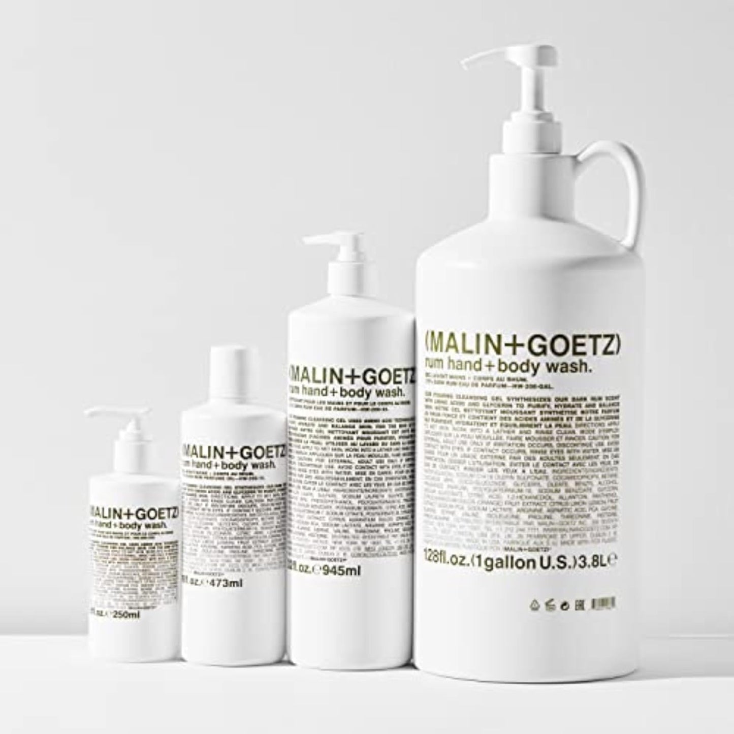 MALIN+GOETZ Hand + Body Wash | Gentle Foaming Cleanser with Botanical Extracts and Amino Acids | Hydrating, pH-Balanced, Unisex Scent | Vegan & Cruelty-Free (Rum, 128 Fl Oz)