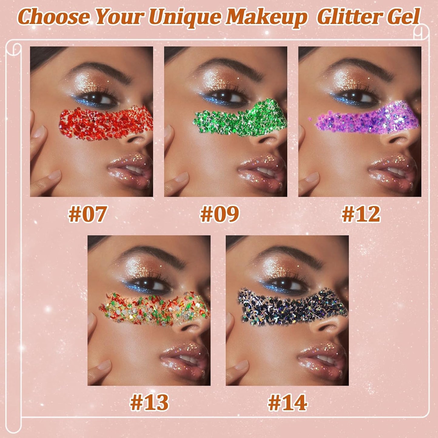 Boko 50ML Body Glitter Gel, Green St. Patrick's Day Chunky Glitter Gel for Face Hair Body Sparkle Makeup, Mermaid Face Glitter Sequins for St. Patrick's Day Concert Party Rave Accessories