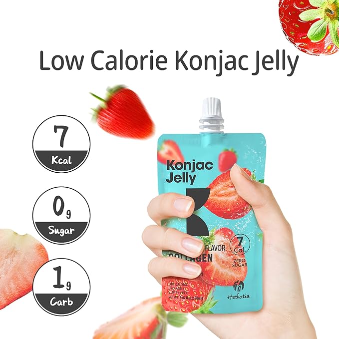 Konjac Jelly Strawberry Flavor with Collagen Peptides 10 Packs and Konjac Rice Gluten Free 12 Packs Low Calorie, Keto, Sugar Free, Healthy Food