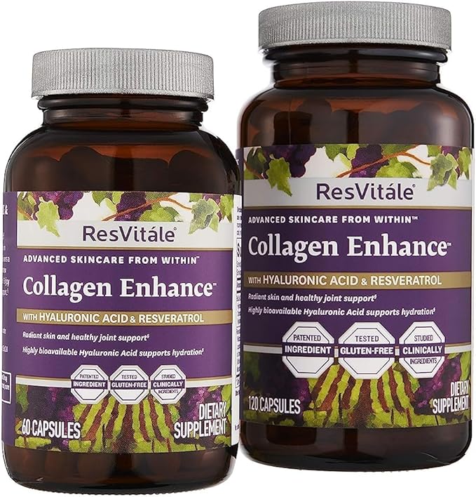 ResVitále Collagen Enhance - Beauty Supplement with Hyaluronic Acid & Resveratrol - 60 Capsules