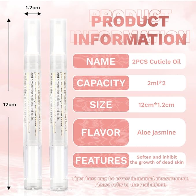 Meschett 2PCS Cuticle Oil Pens for Nail Care,Cuticle Revitalizer Oil Pen with Soft Brush,Cuticle Oil to Prevent Nail Cracking and Dry (Aloe & Jasmine Flavor)