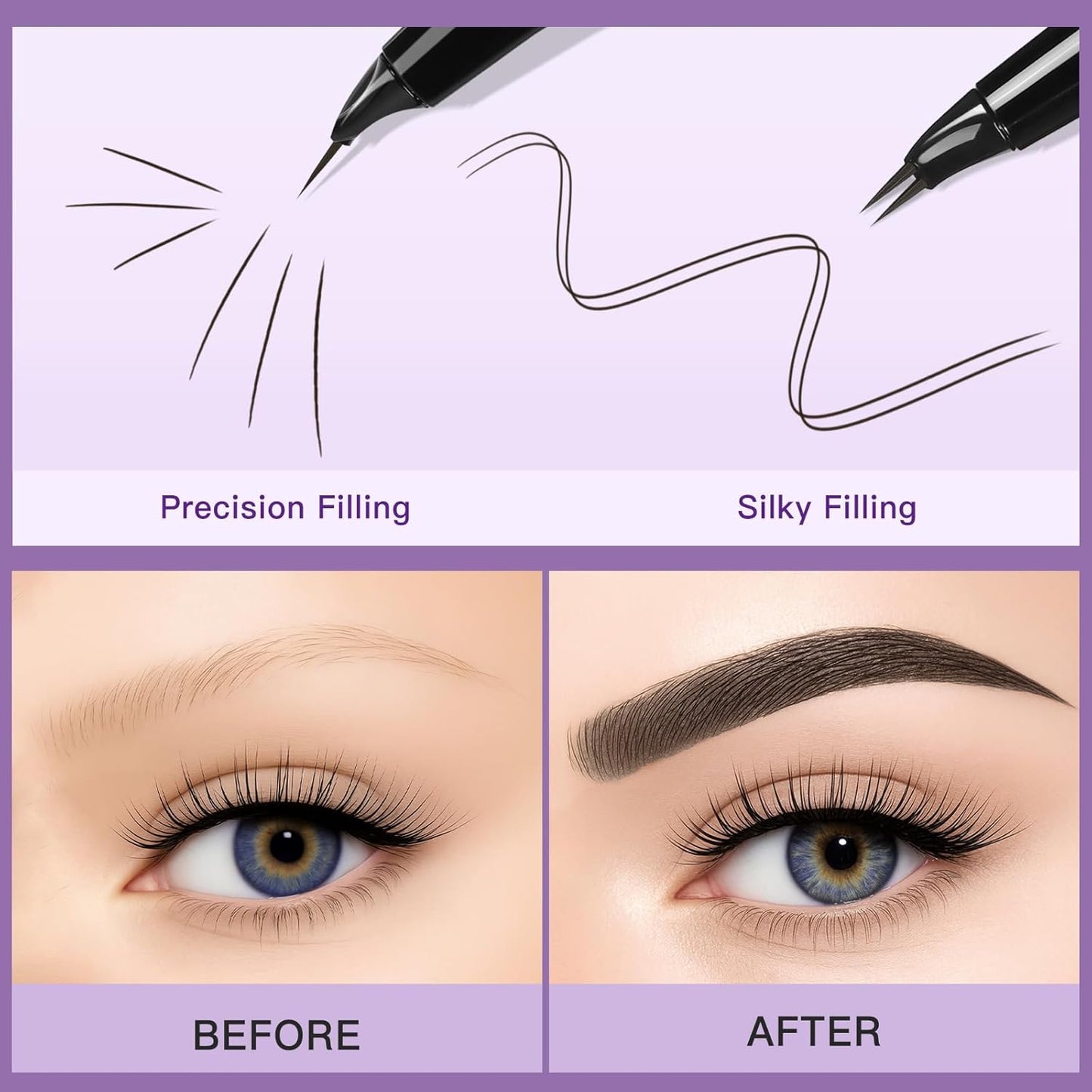 UCANBE Curved Eyebrow Pencils for Women with Spoolie Brush,Dual-Ended Eyebrow Pen with 2-Fork-Tip&Precise Brush-Tip,Microblading Brow Pen for Hair-Like Brows,Waterfool, Long Lasting,Black Brown