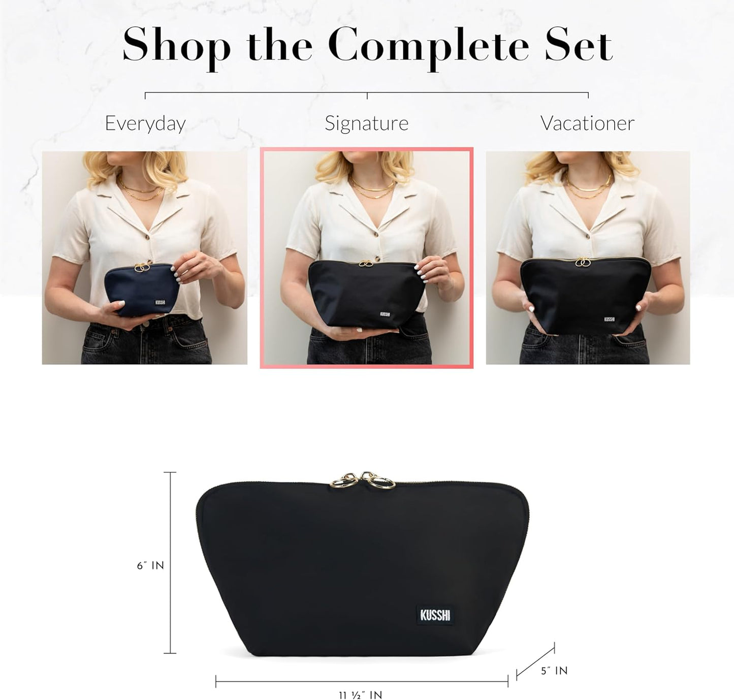 KUSSHI Washable Travel Makeup & Cosmetic Bag - Brush Organizer Sold Separately (Signature, Satin Black/Red)