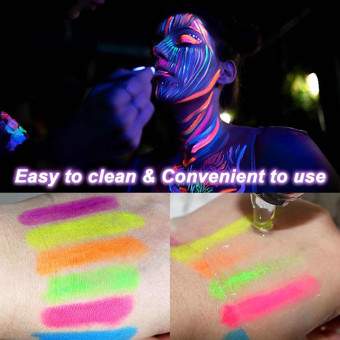 Glow in The Dark Face Body Paint, Glow In The Dark Under UV Black Light Sticks Makeup Neon Face Painting Kits for Adult Halloween Festival Accessory Glow Party Supplies (12 color Painting)