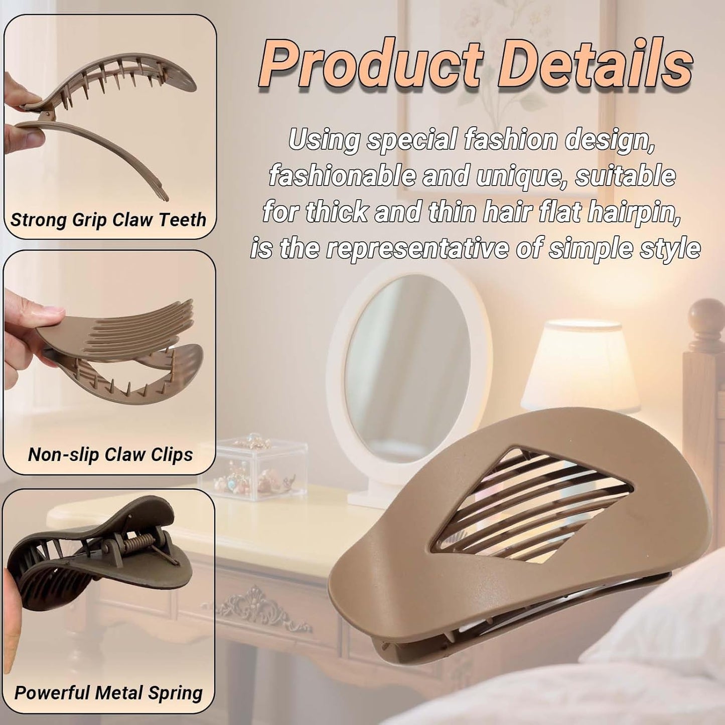 Matte Duckbill Hair Clips, Simple Elegant Duckbill Hairpin, Minimalist Geometric Hair Clip Made of Premium ABS Resin, Lightweight & Durable, Perfect for Office, Travel & Daily Wear (Set A)