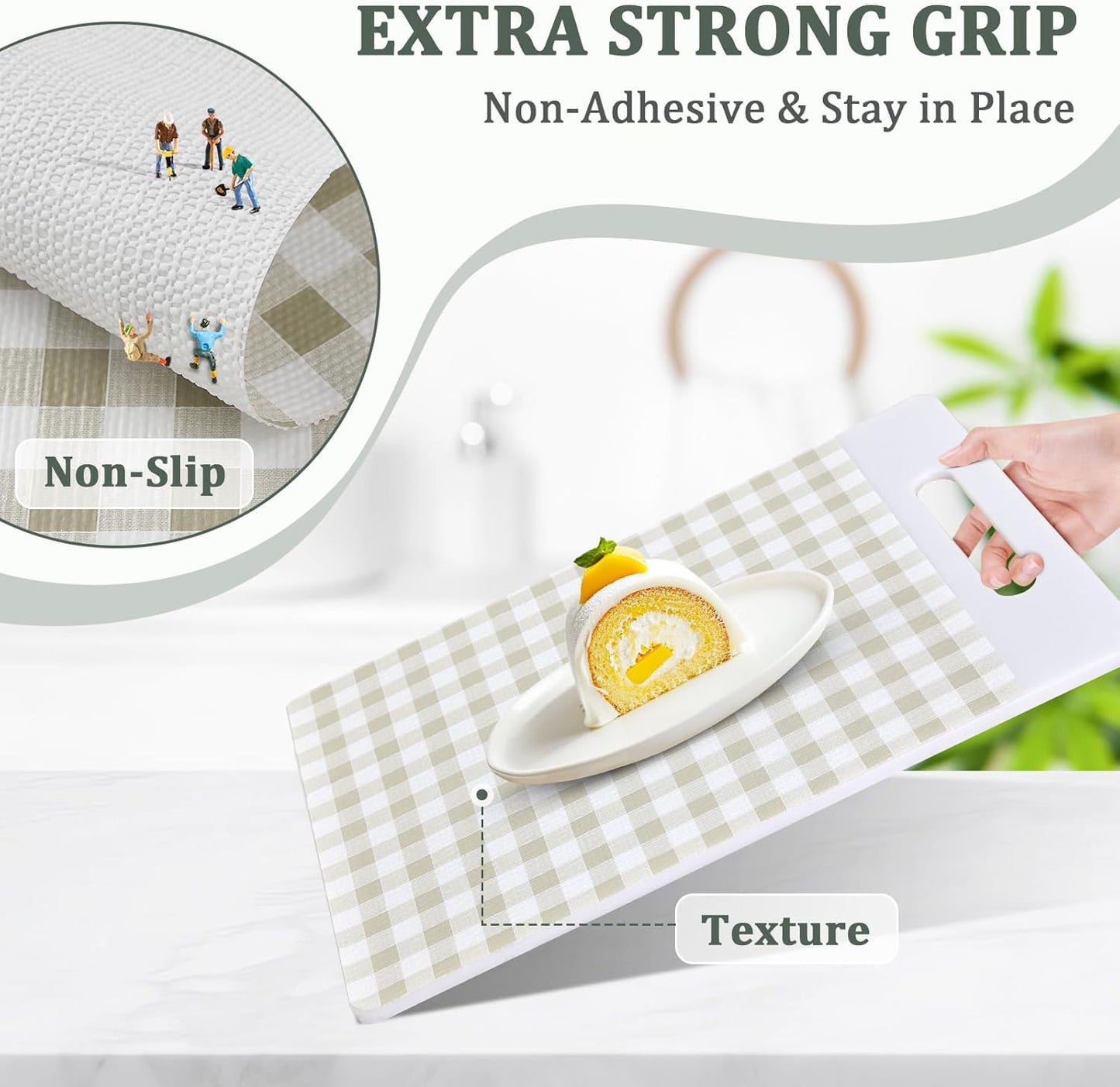 Shelf Liner for Kitchen Cabinets 24" x 240" Non-Adhesive Non-Slip Drawer Liners for Dresser, Waterproof Washable Paper, Durable Protector Mat for Pantry Shelves Cupboards, Green Plaid