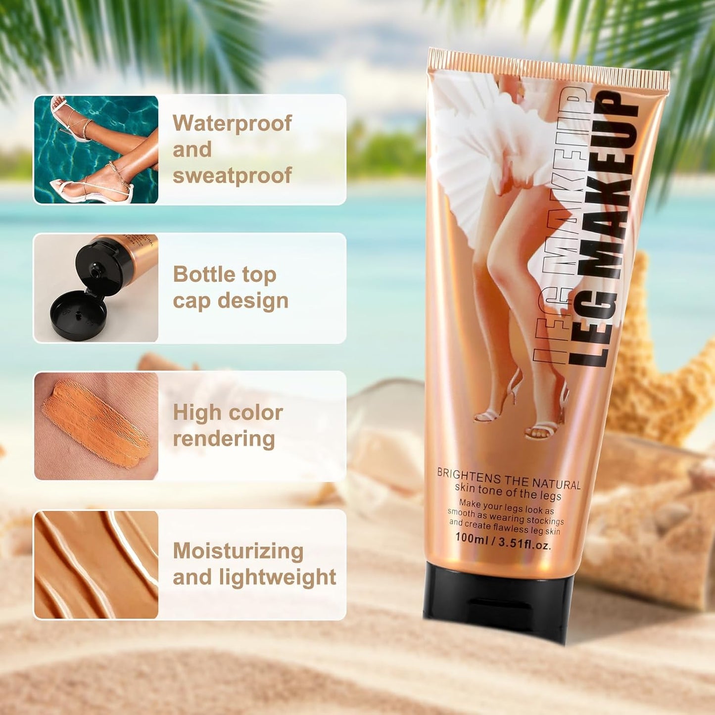 Boobeen Waterproof Leg Makeup Cream, No Transfer Body Concealer, 24-Hour Long-Lasting and Easy to Apply, Smooth & Light Effect for All Skin Tones