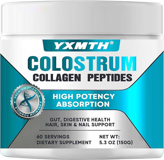 Premium Bovine Colostrum & Collagen Powder - Gut Repair, Immune Boost, Hair Growth & Beauty Support with IgG, Probiotics, and Vitamins B12/C/D3 - Sugar-Free, Gluten-Free, Fat-Free (60 Servings)