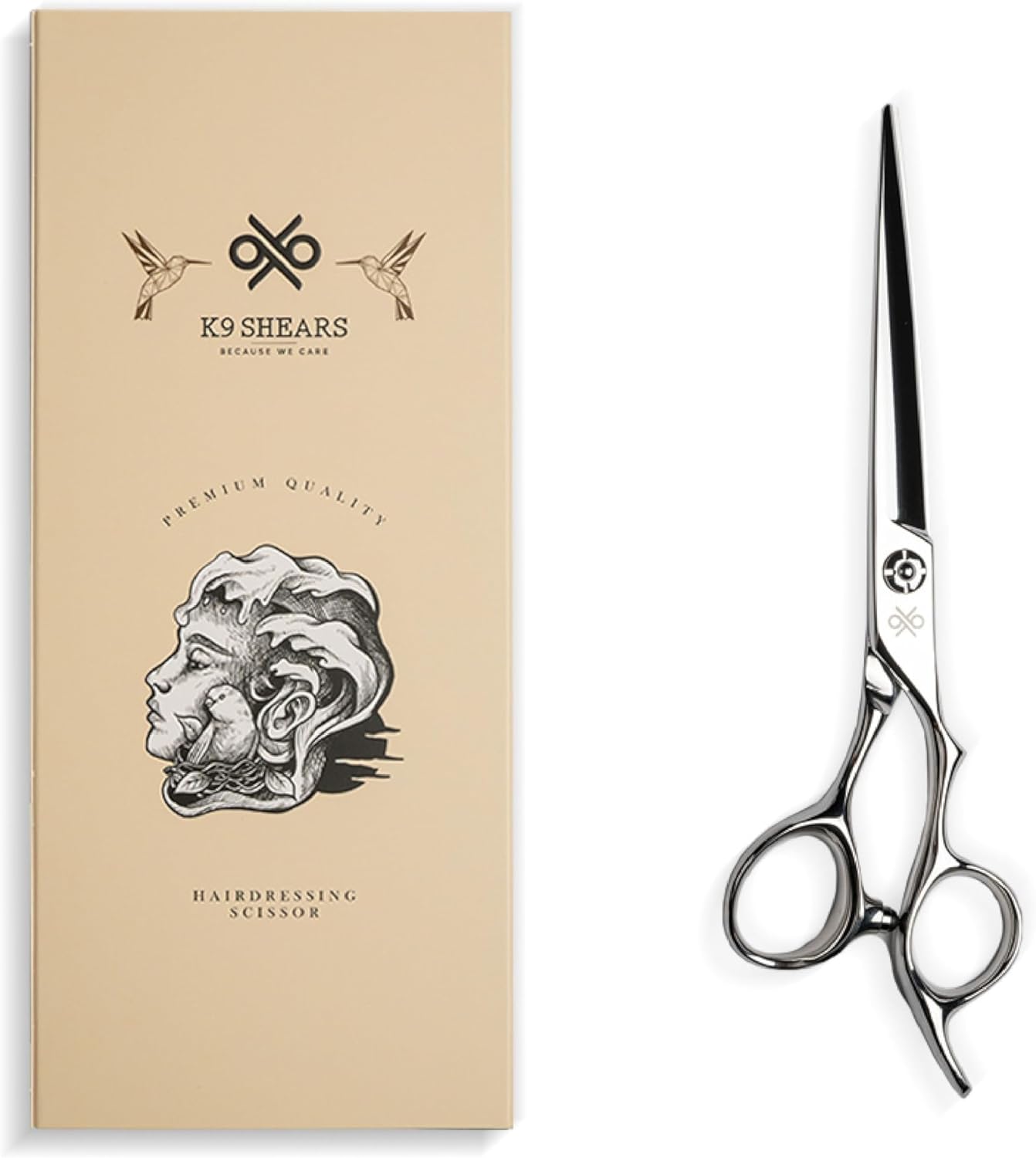 K9 6.5" Large Professional Hair Scissors – Barber Shears Made with Premium VG10 Steel, Lightweight, Razor-Sharp, Handcrafted with Ergonomic Handle and Convex Blade for Comfort, Also Great for Home Use