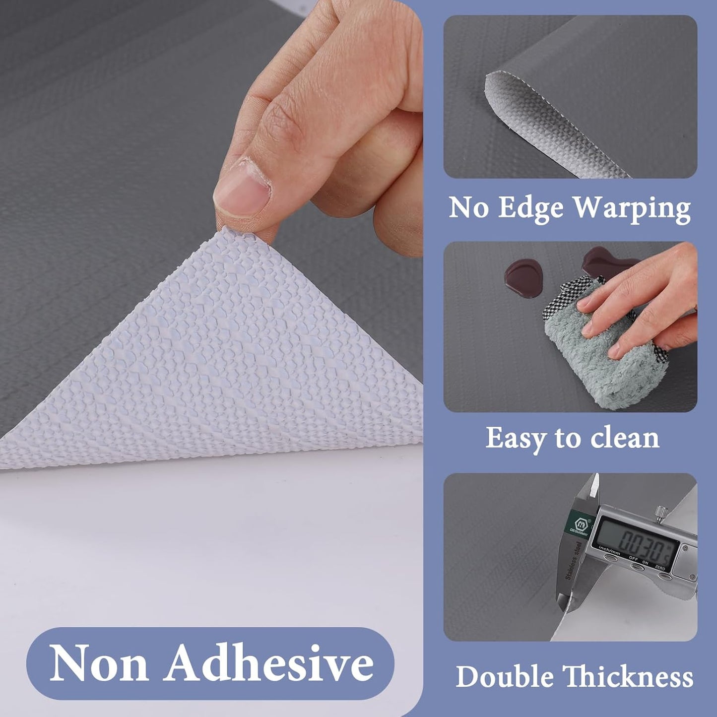 Drawer and Shelf Liner for Kitchen Cabinet: 17 in X 30 Ft Non Slip Waterproof Shelf Paper Non Adhesive Refrigerator Liners Gray Easy Liners for Bathroom Cupboard with Knife Tape Measure