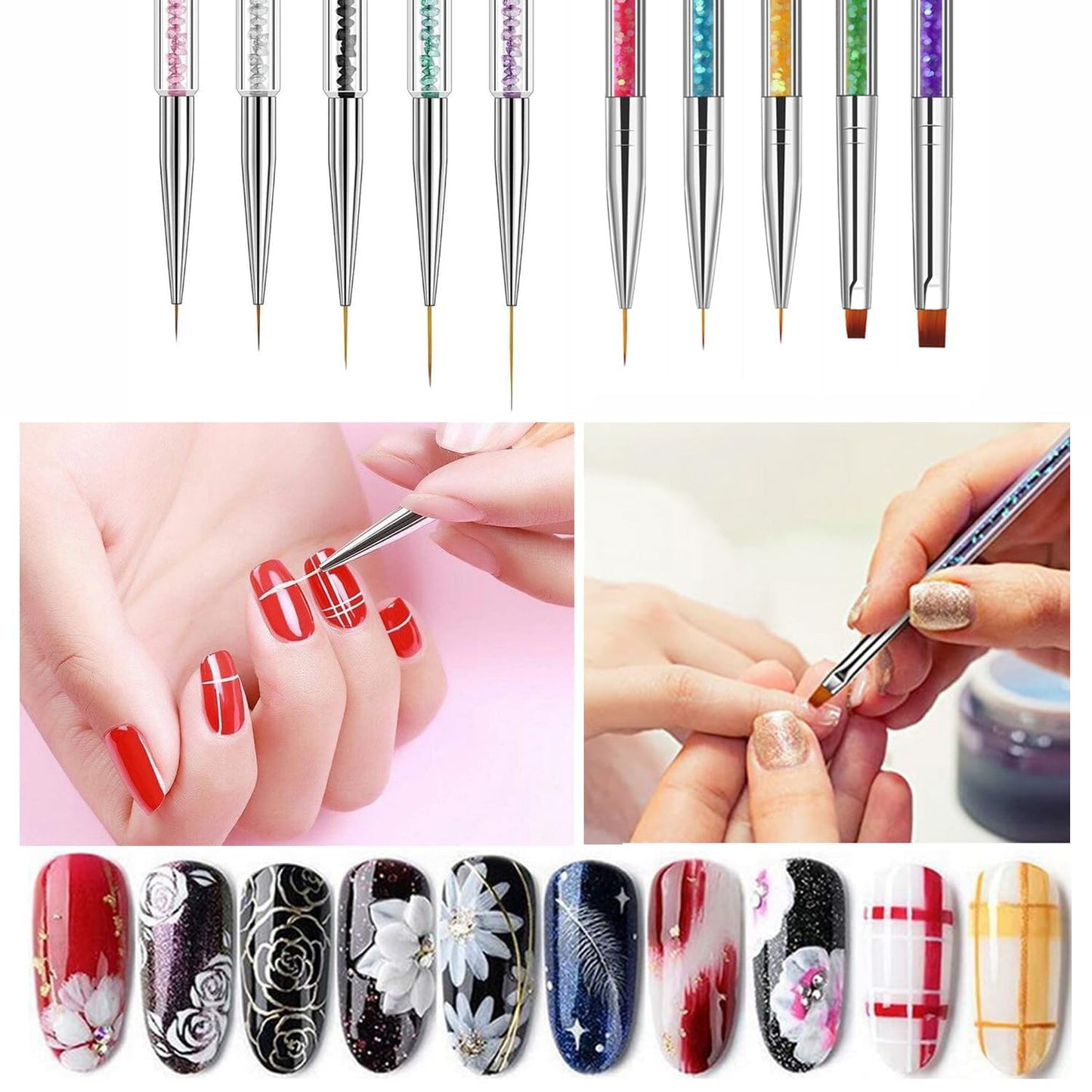 10pcs Nail Art Brushes - Double Ended Liner & Dotting Tools Set, Shiny Handles, Easy To Use Drill Point Drawing Tools for Beginner DIY Design