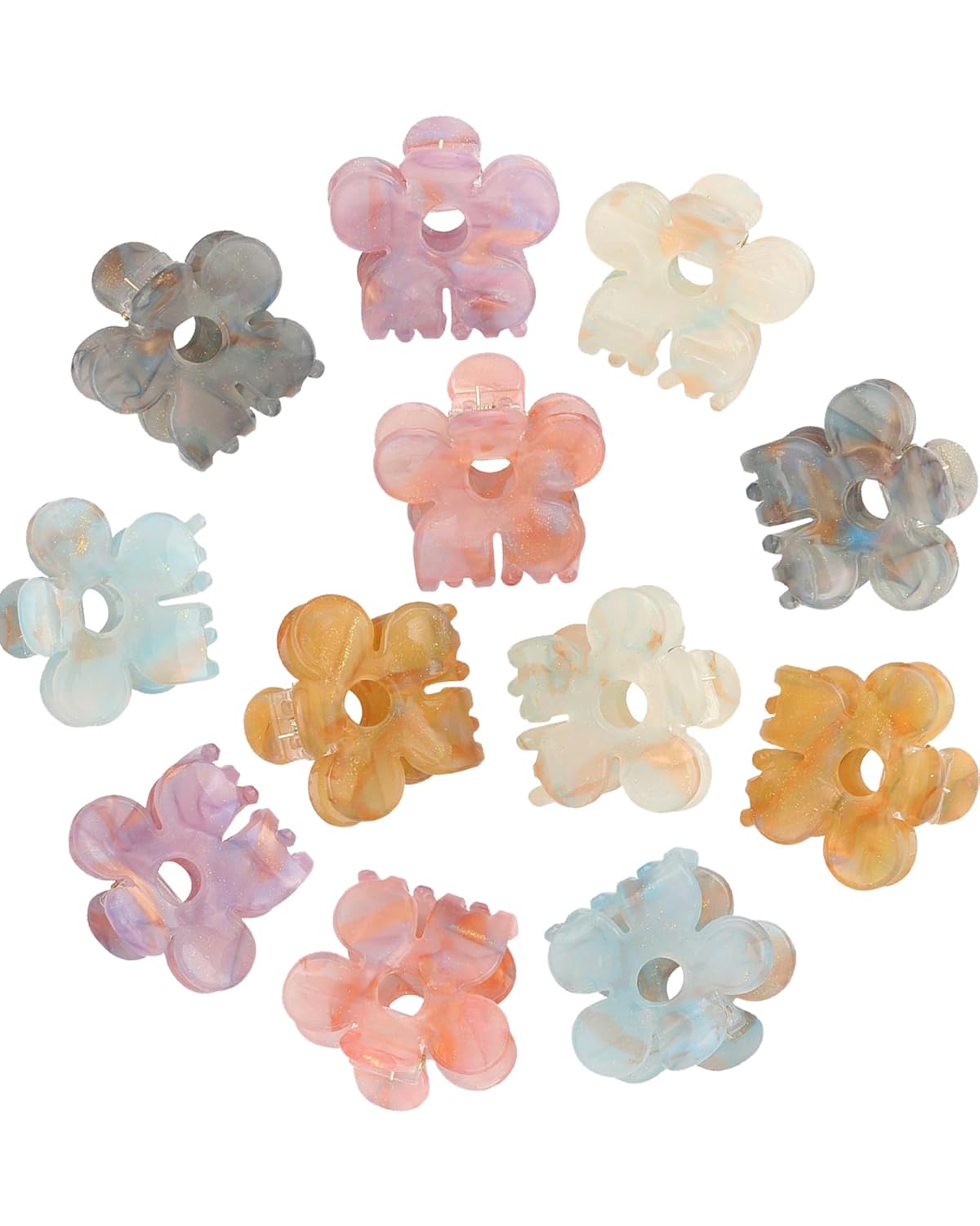 Claw Hair Clips Jaw Clamps - 12PCS Small Hair Claw Jaw Clamp for Thin Hair Styling Accessories Classic Hair Clamp for Women Girls (Sequins(Flower))