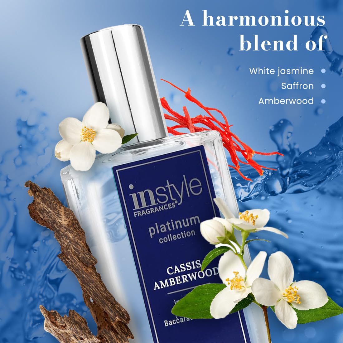 Instyle Fragrances, Platinum Collection, Cassis Amberwood, Inspired by MFK’s Baccarat Rouge 540, Women’s Eau de Parfum, CLEAN, Vegan, Paraben-Free, Never Tested on Animals, 3.4 Fluid Ounces