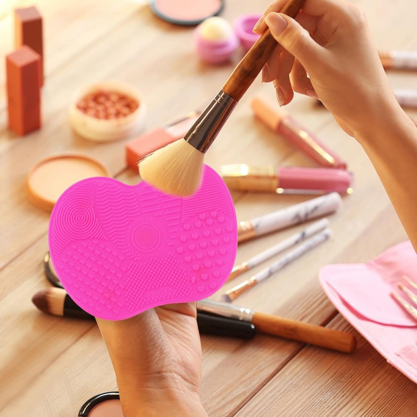 2 Pcs Silicone Make Up Brush Cleaning Mat, Cosmetic Cleaning Pads,Makeup Brush Cleaner Mats, Portable Washing Tool with Suction Cup for Makeup Cosmetic Brushes-red/pink