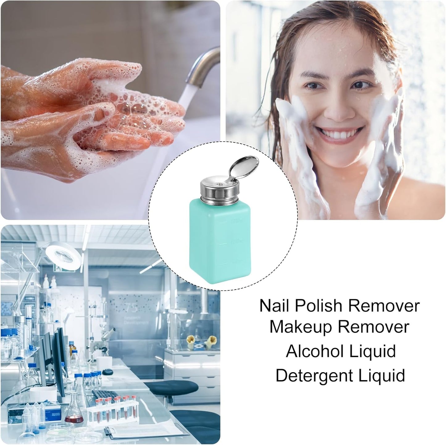 HARFINGTON 4PCS 180ML(6oz) Push Down Alcohol Dispenser Pump Liquid Press Empty Bottles Refillable Container for Cleanser Nail Polish Remover, Green