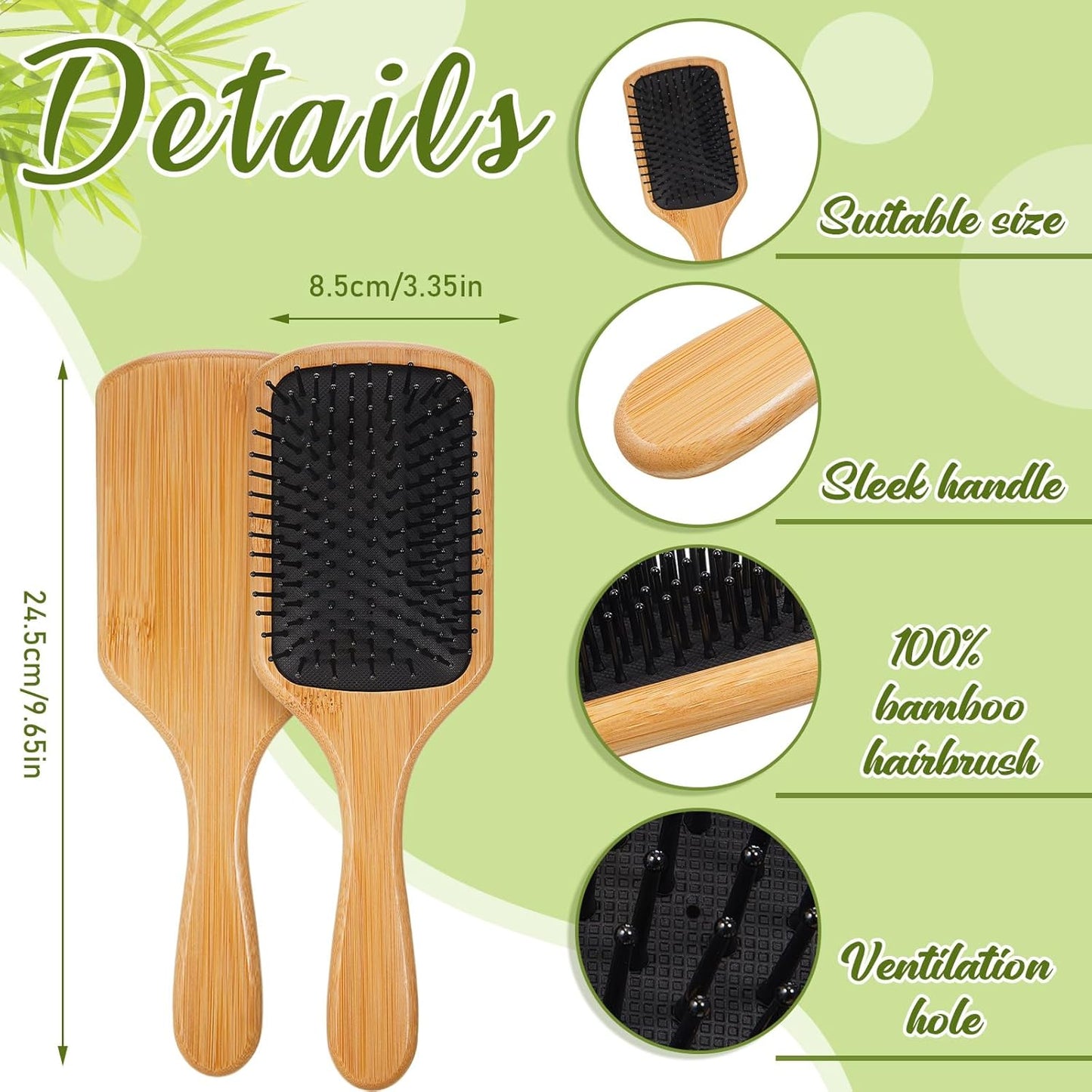 Tessco for you 12 Pcs Christmas Bamboo Hair Brushes Thanksgiving Bulk Wooden Paddle Brush Scalp Massage Bristle Anti Static Engraving DIY Gift for Women Wedding(9.65'' X 3.35'',Black Bristles)