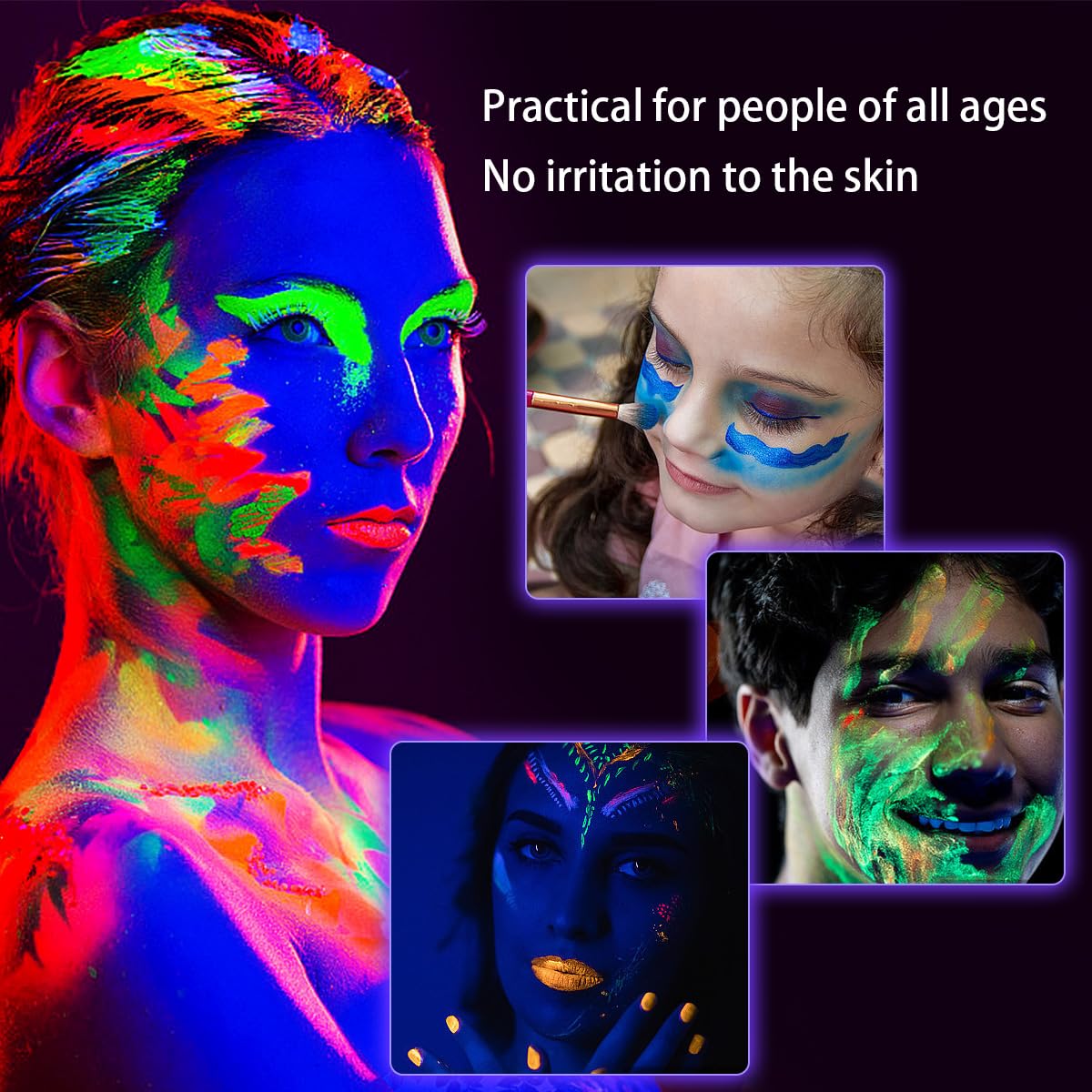 Glow UV Blacklight Face Paint,Neon Fluorescent Body Painting Palette,Water Activated Makeup Eyeliner,Water Based Glow In The Dark Party Halloween Washable for Adult Body Paint Set (15 color)