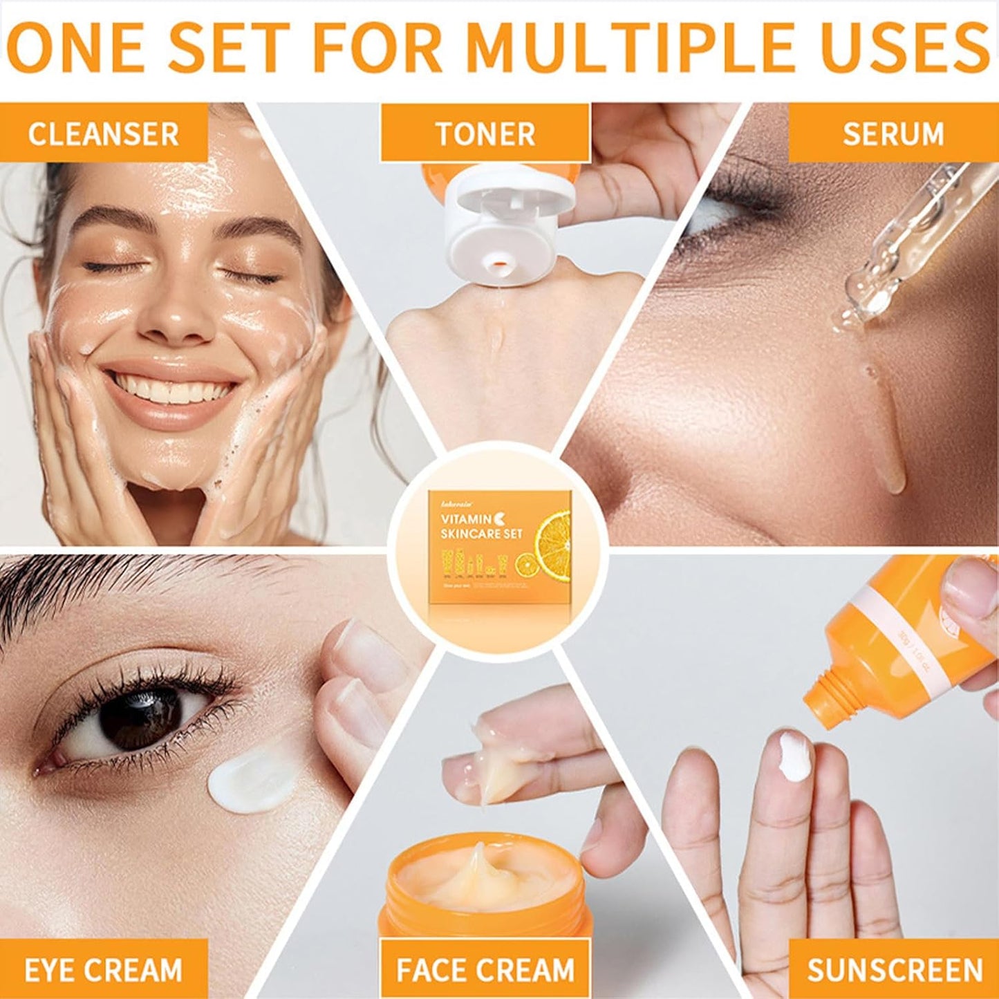 Skincare Gift Set for Teenage Girls,Vitamin C Skin Care Set - 6 Piece Gentle Skin Cleaning & Care Travel Size Kit With Cleanser, Toner, Face Serum,Eye Cream,Sunscreen,Face Cream Brighten Face Care Kit