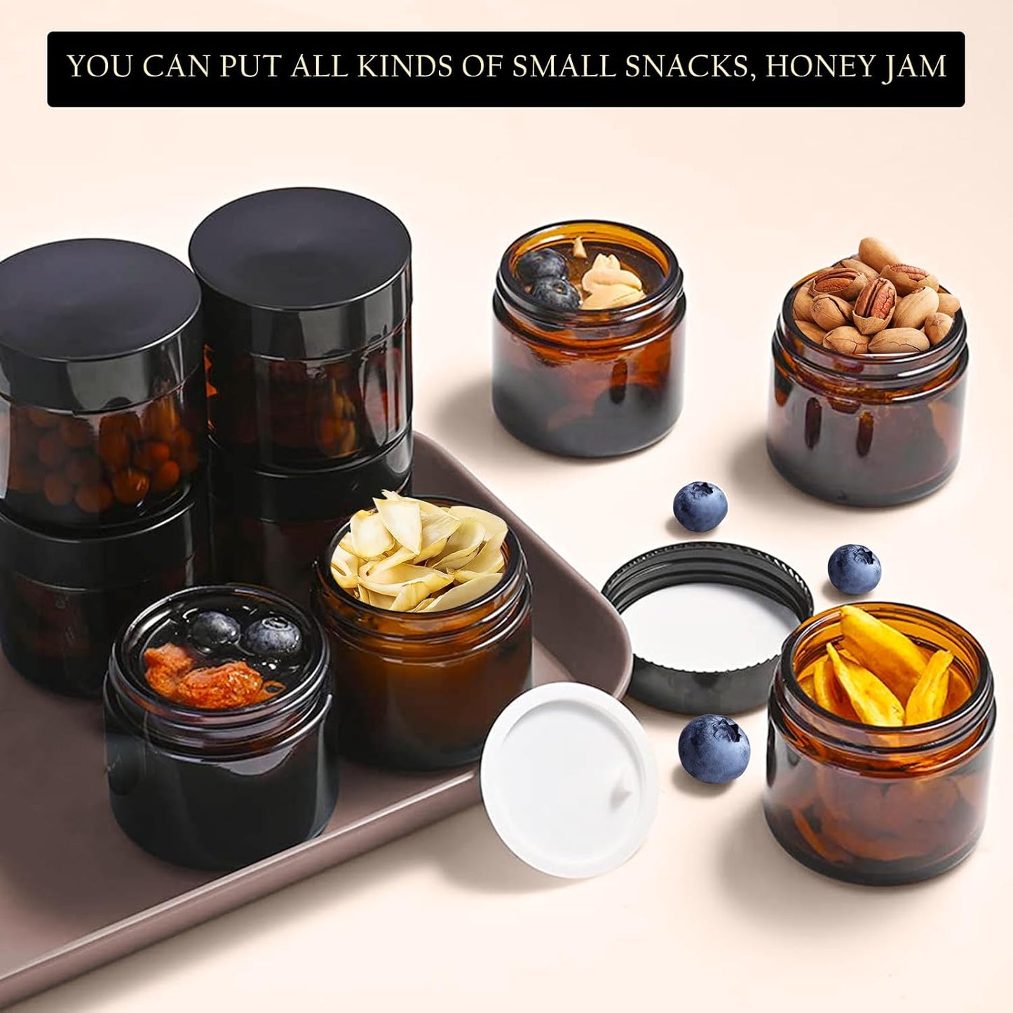 Lil Ray 4 oz Round Amber Glass Jar with Inner Liners and Black Lid (12pcs)