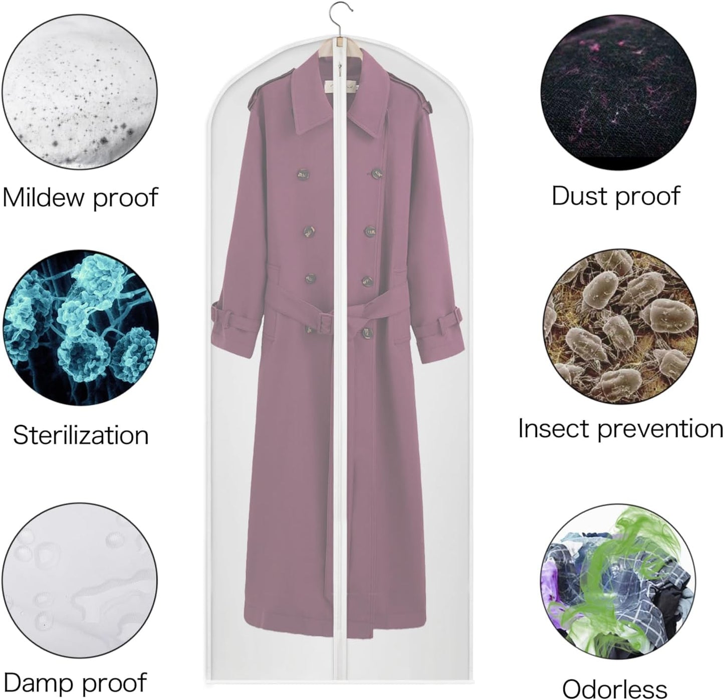 Kntiwiwo 60 inches Garment Bags for Closet Storage with Zipper Clear Garments Bag for Gowns Long, Dresses, Suit, Coat - Set of 20 [Upgraded Version]