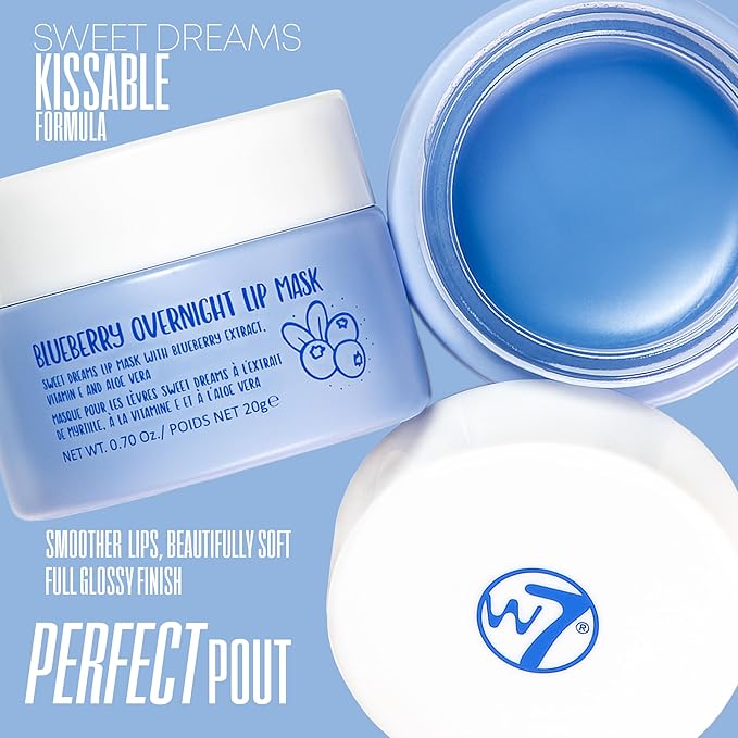 W7 Super Sweet Dreams Blueberry Lip Mask - Vitamin E, Aloe Vera and Grape Seed Oil - For Hydrated, Full Looking & Irresistible Lips - 0.67 Fl Oz