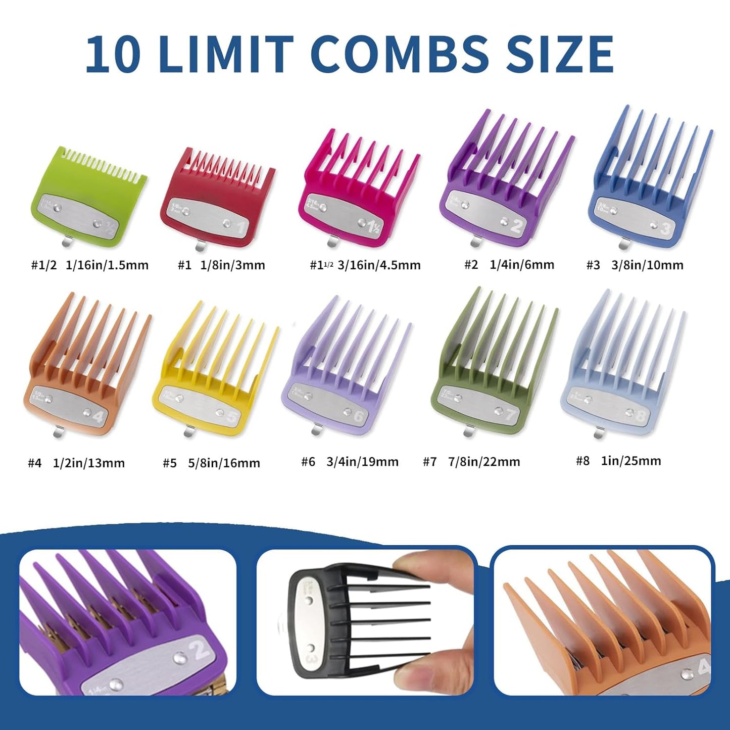 10-Pack Clipper Guards Set for Most Hair Clippers, Replacement Blades Protection Compatible with Wahl Clippers & Other Brands