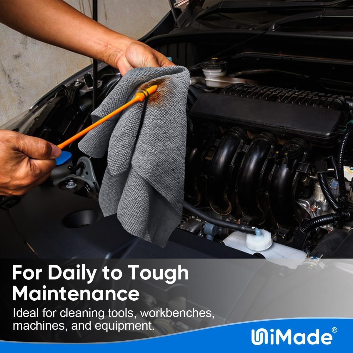 Shop Towel Rags, 10 Pack Reusable Shop Rags Bulk Microfiber Cleaning Cloth Lint Free Cleaning Towels for Car Kitchen Automotive Bar Mechanic Restaurant Garage, 11.5"x 11.5", Grey