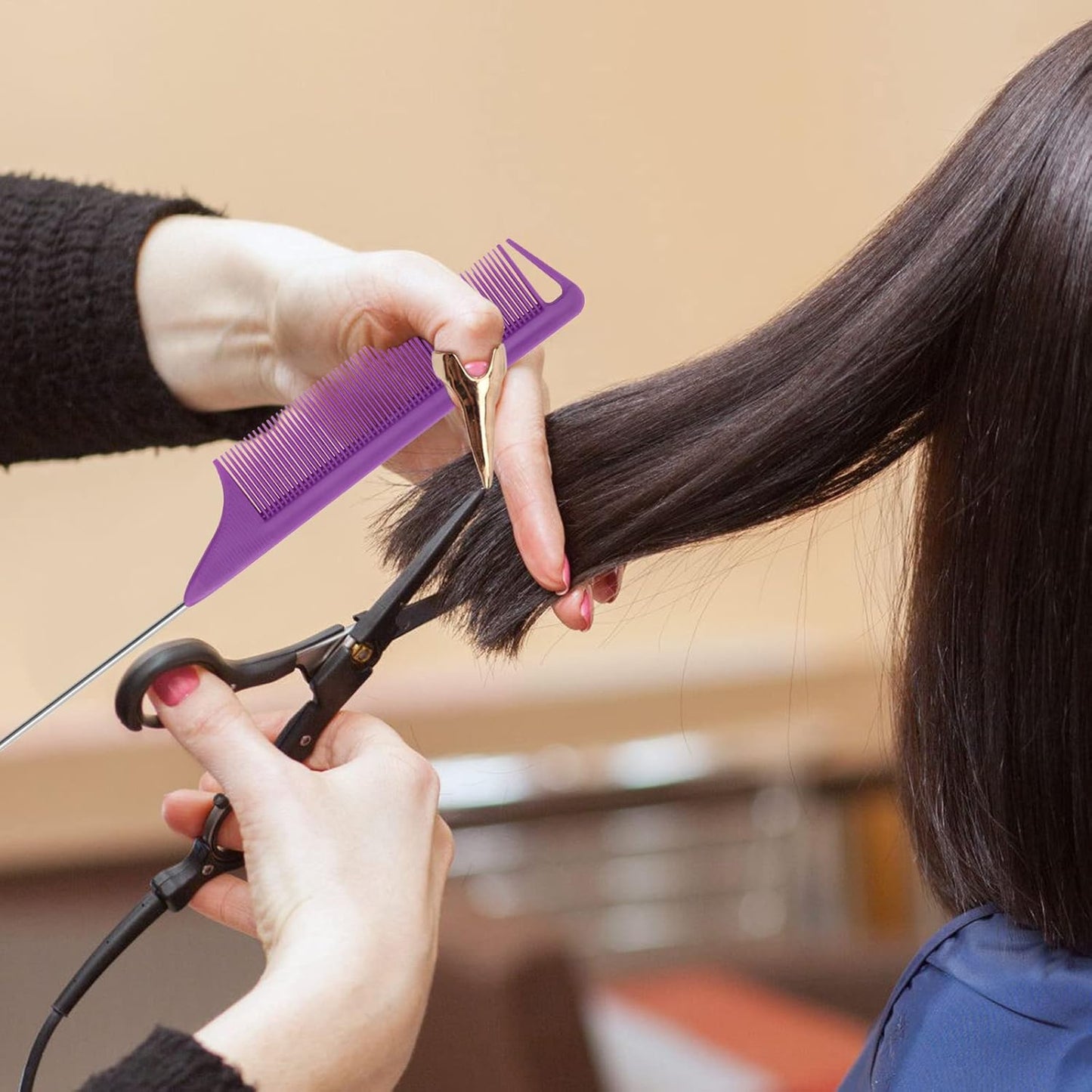 Hair Parting Tools Set, 17 Pieces Including Hair Parting Rings, Sectioning Clips, Rat Tail Combs, Magnetic Wrist Pin Holder for Braiding (Purple)