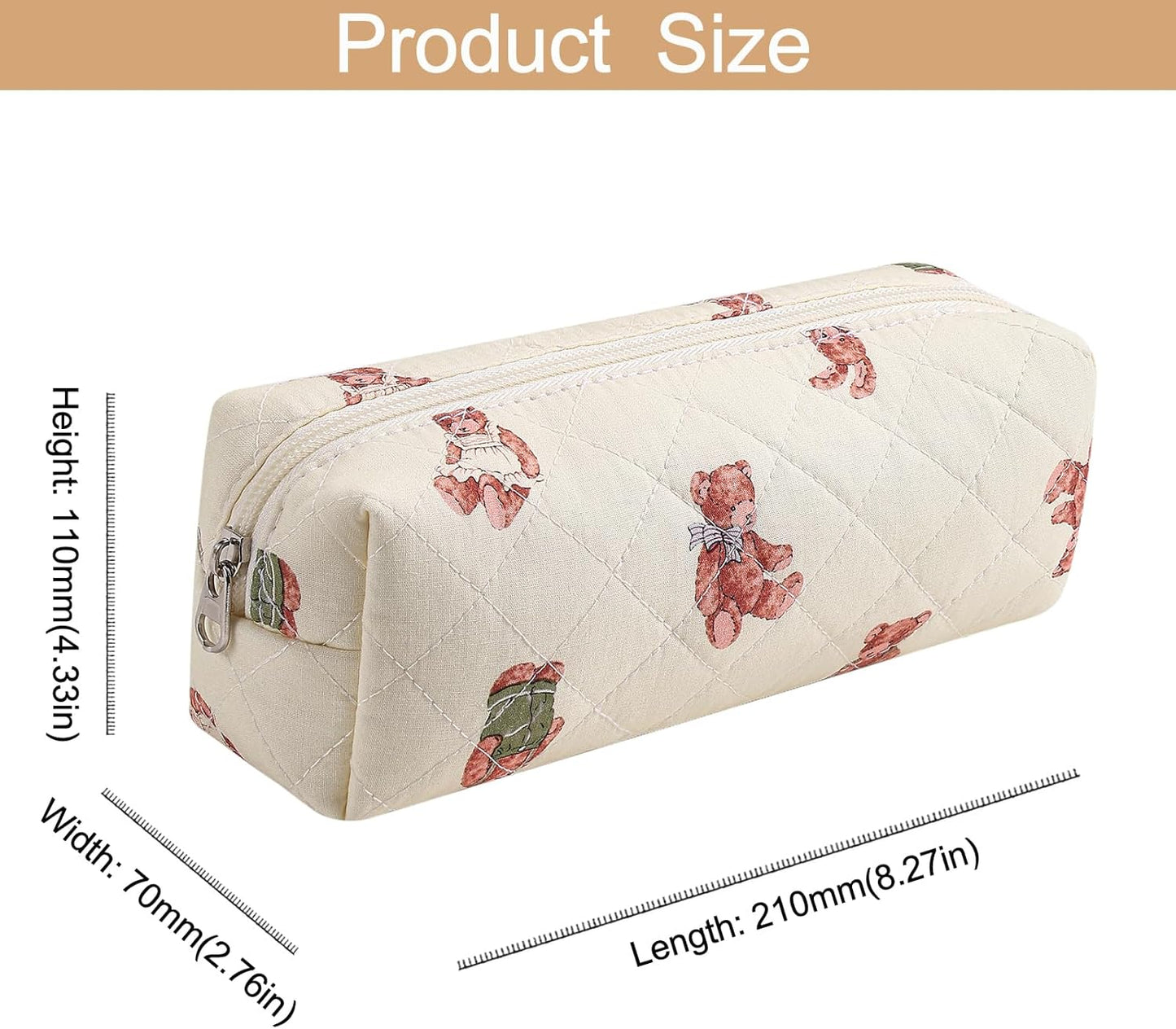 Cute Floral Cotton Makeup Brush Cosmetic Bag for Women, Travel Quilted Zipper Make Up Bag, Flowers Toiletry Organizer Case Kawaii Makeup Cosmetic Travel Cloth Pouch (Rabbit Bear)