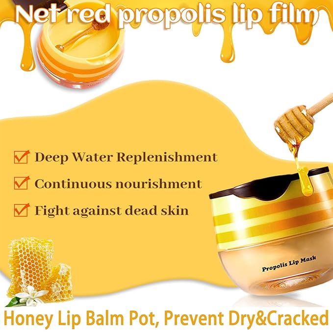 4 PCS Bee Lip Balm Lip Mask Honey Pot, Honey Strawberry Watermelon Apple Moisturizing Sleeping Lip Mask Overnight with Sticks, Lip Balm Exfoliating Prevention Dry and Crack Lip Scrubs