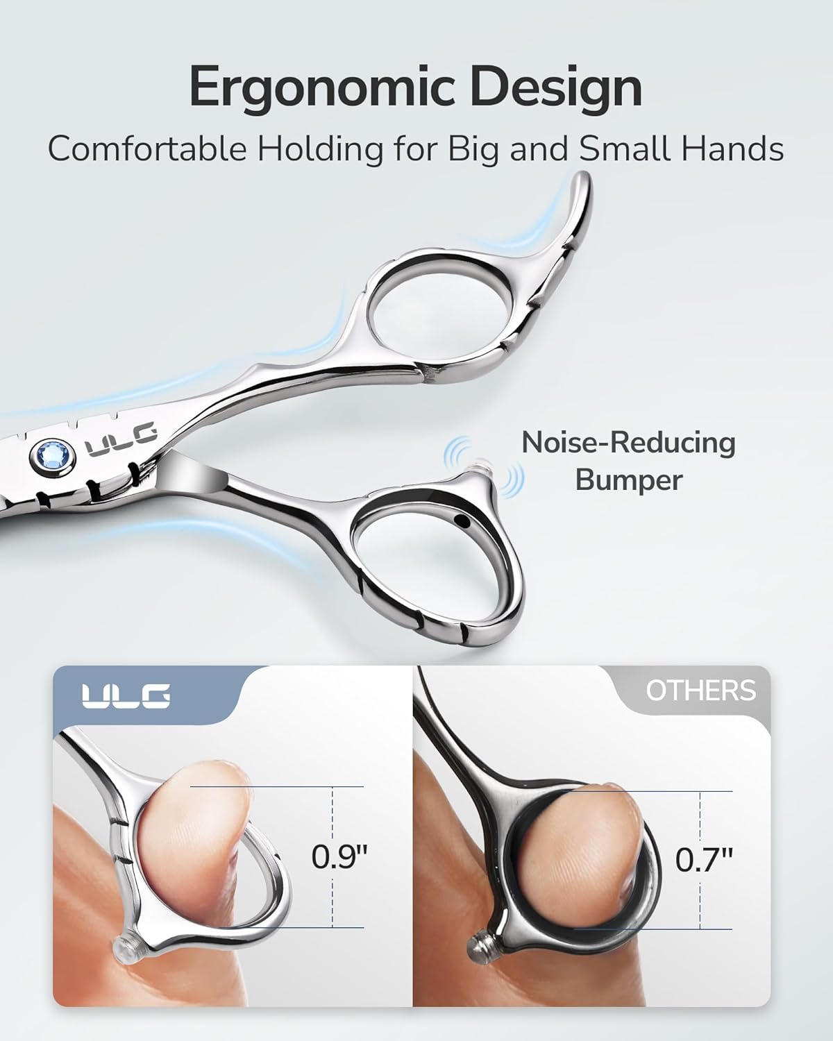 ULG Hair Thinning Scissors 6.7” Shark Series 100% Japanese Stainless Steel, Offset Handle, 30-Tooth Seamless Thinner 15% Hair Removal, Professional Barber Layering Shears for Salon & Home Hair Styling