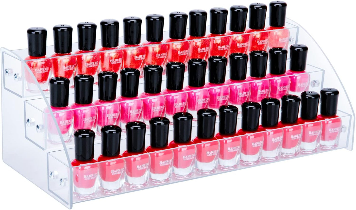 KINGROW Nail Polish Organizer Holder Rack 3 Layers Acrylic Display Rack Eyeglasses Shelf Essential Oils Ink Storage Holds Up to 48 (Fit 1-2oz Bottles)