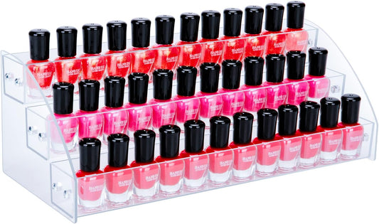 KINGROW Nail Polish Organizer Holder Rack 3 Layers Acrylic Display Rack Eyeglasses Shelf Essential Oils Ink Storage Holds Up to 48 (Fit 1-2oz Bottles)