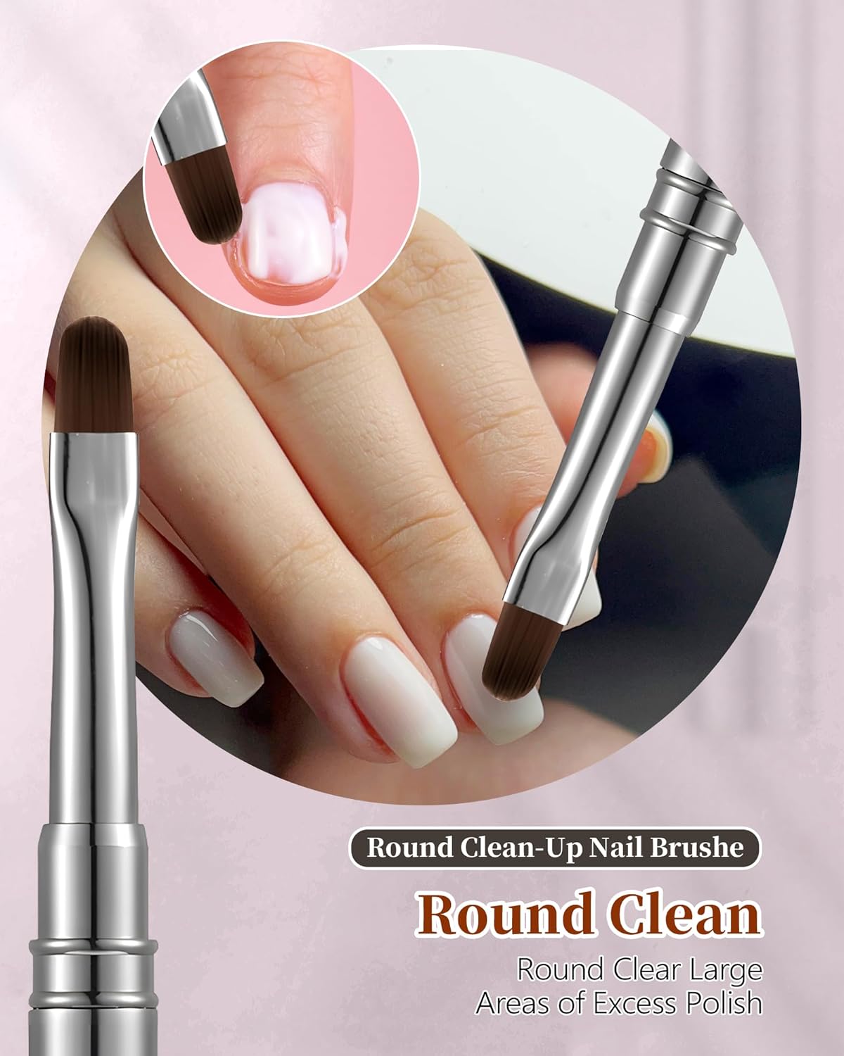 3PCS Brush for OPI Nail Polish Remover, AMilHiTon Nails Clean Up Brushes, Round/Angled/flat Acetone Resistant Nail Art Designs, and Tidying Up Polish Mishaps on Cuticles（Gun Color）