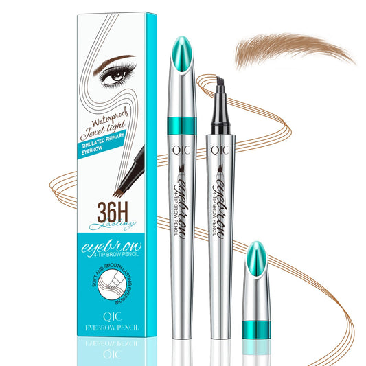 Eyebrow Pencil, Eyebrow Pen, Faux Brow Filling with 4-Fork-Tip Create Natural Hair-Like Brows Last All Day Makeup Brow Stylist Definer Waterproof Fills in Sparse Areas and Gaps (light brown)