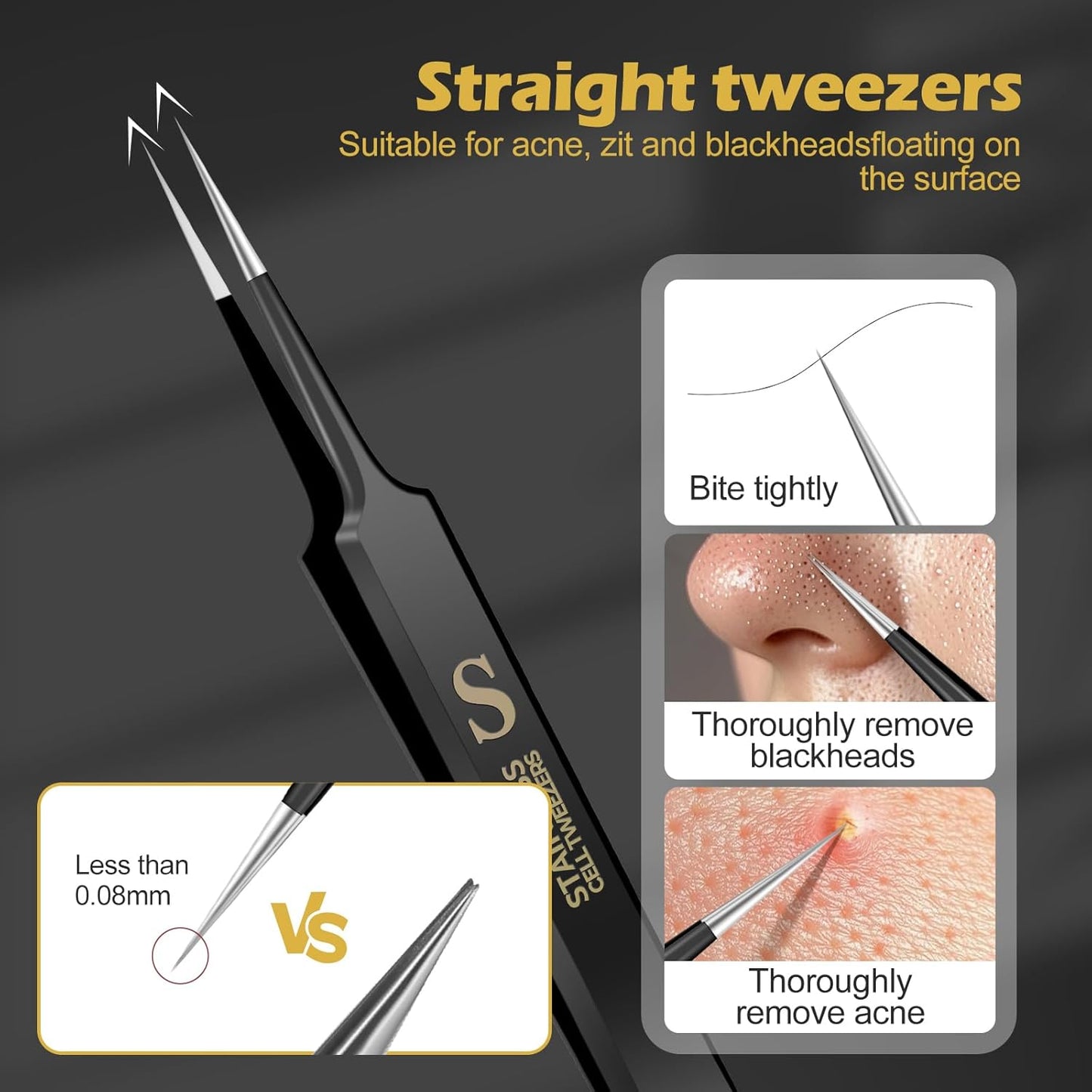 WSYUB Professional Blackhead Tweezers and Ingrown Hair Tweezers, Stainless Steel Blackhead Remover Tools, Tweezer for Women Facial Hair