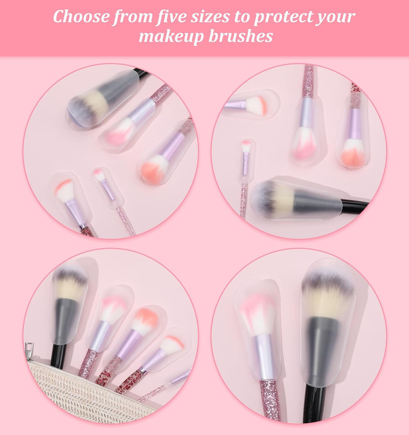20pcs Make Up Brush Cover,Transparent Makeup Brush Protector, Durable and Lightweight, Dust-Proof Makeups Brushes Cover, Perfect for Travel and Storage, 5 Sizes