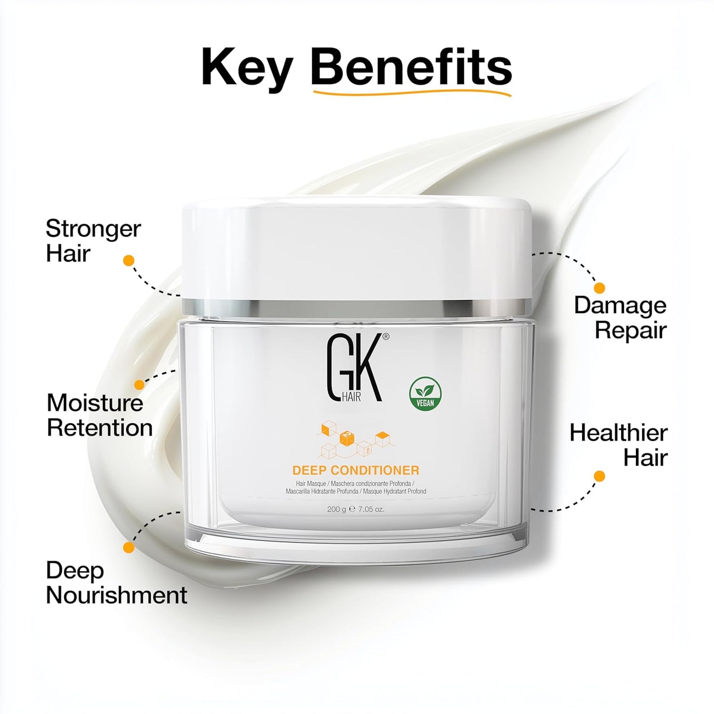 GK HAIR Global Keratin Deep Conditioner Masque (7.05 Fl Oz/200 g) Intense Hydrating Repair Treatment Mask for Dry Damaged Color Treated Frizzy Hair Restoration Formula with JOJOBA Seed Oils