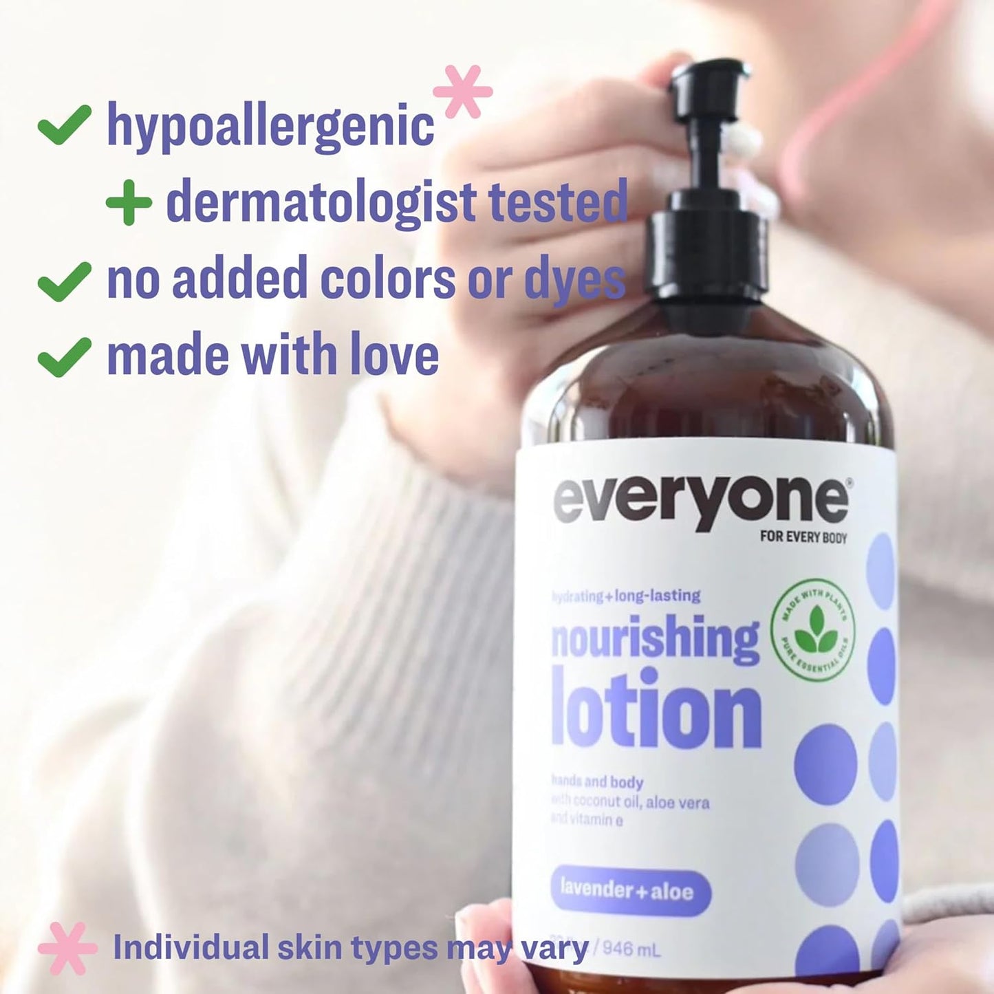 Everyone 2-in-1 Lotion for Hands/Body, 32 ounce (Pack of 2) Lavender and Aloe made with Essential Oils for Men and Women