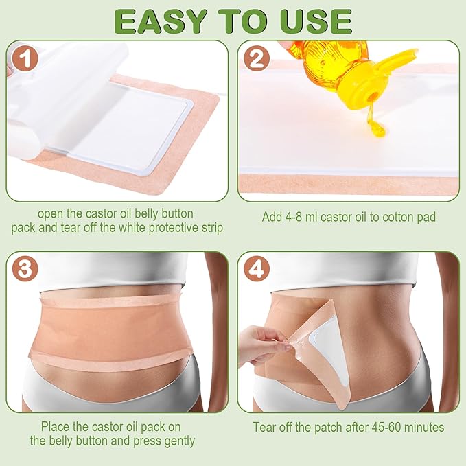 Geiserailie 40 Pcs Large Castor Oil Pack Wrap Kit Disposable Castor Oil Patches Large Self Adhesive Pads for Neck Belly Waist Stomach Knee Back Arm, Portable, Anti Massage Oil Leak, No Wash