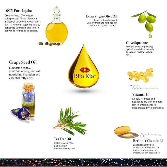 Cuticle Oil Pen for Nails - Nail Strengthener & Growth Oil and Serum for Damaged Nails, Hangnails w/Jojoba cuticle oil—Bali Mango Fragrance - Holographic Glitter Pens 4-Pack