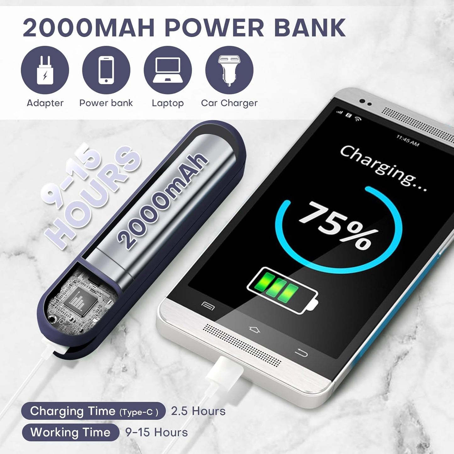 Nezylaf Portable Mini Handheld Fan, Small Rechargeable Personal Fan with Pocket Power Bank Design for Travel/Women Gifts/Disney World Accessories/Theme Park Essentials